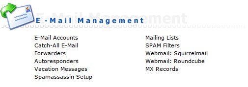 e-mail menu at DirectAdmin configuration screen